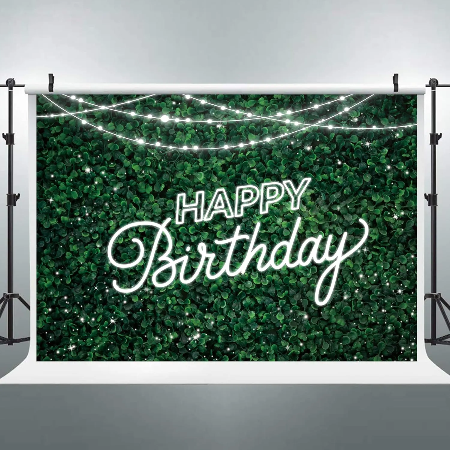 Riyidecor Green Leaves Happy Birthday Backdrop Jungle Safari Party Decorations Nature Green Rustic Lawn Leaves 7Wx5H Feet Photography Background Birthday Photo Studio Shoot
