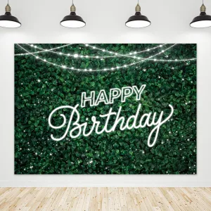 Riyidecor Green Leaves Happy Birthday Backdrop Jungle Safari Party Decorations Nature Green Rustic Lawn Leaves 7Wx5H Feet Photography Background Birthday Photo Studio Shoot