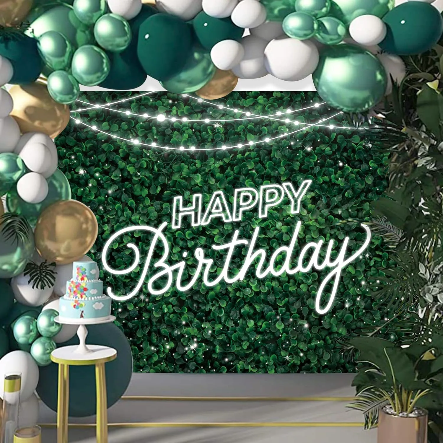 Riyidecor Green Leaves Happy Birthday Backdrop Jungle Safari Party Decorations Nature Green Rustic Lawn Leaves 7Wx5H Feet Photography Background Birthday Photo Studio Shoot
