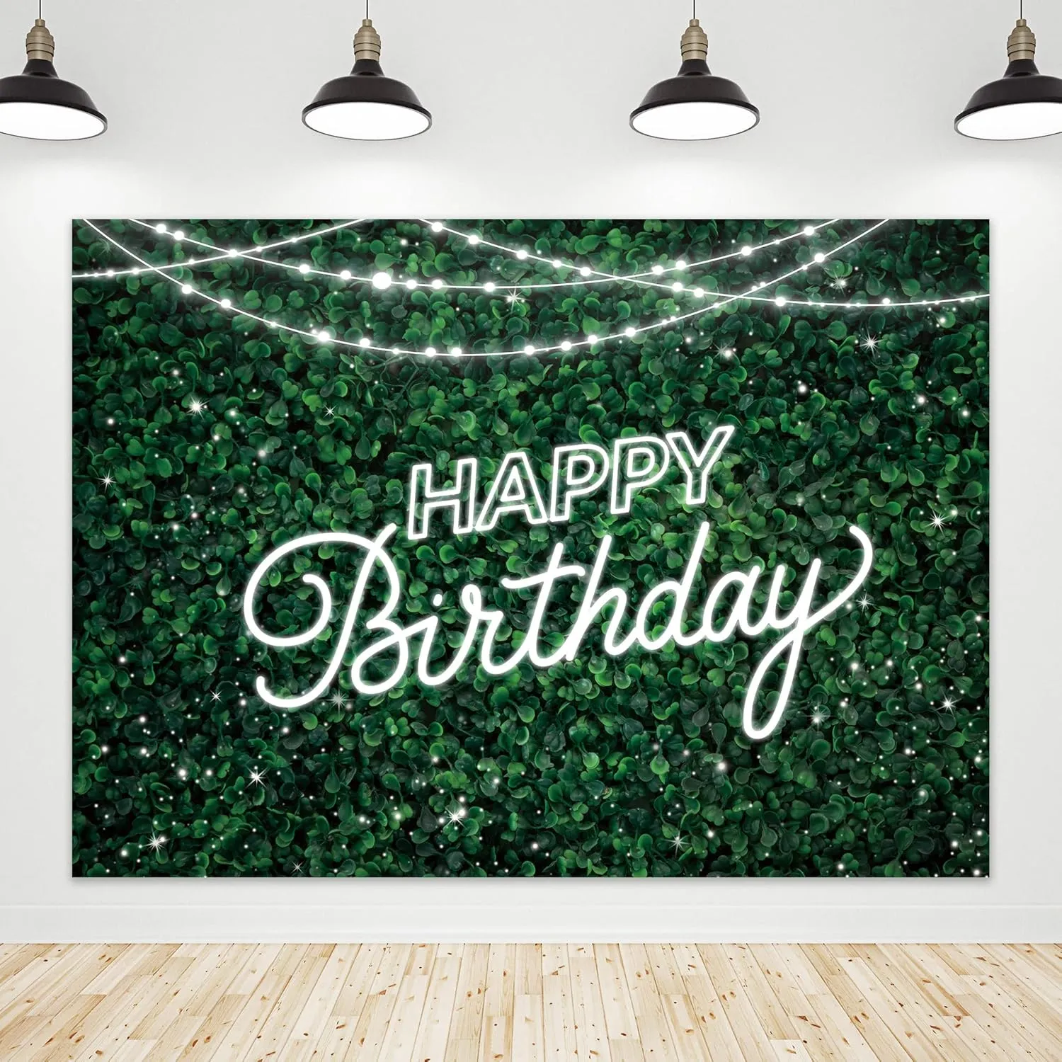 Riyidecor Green Leaves Happy Birthday Backdrop Jungle Safari Party Decorations Nature Green Rustic Lawn Leaves 7Wx5H Feet Photography Background Birthday Photo Studio Shoot