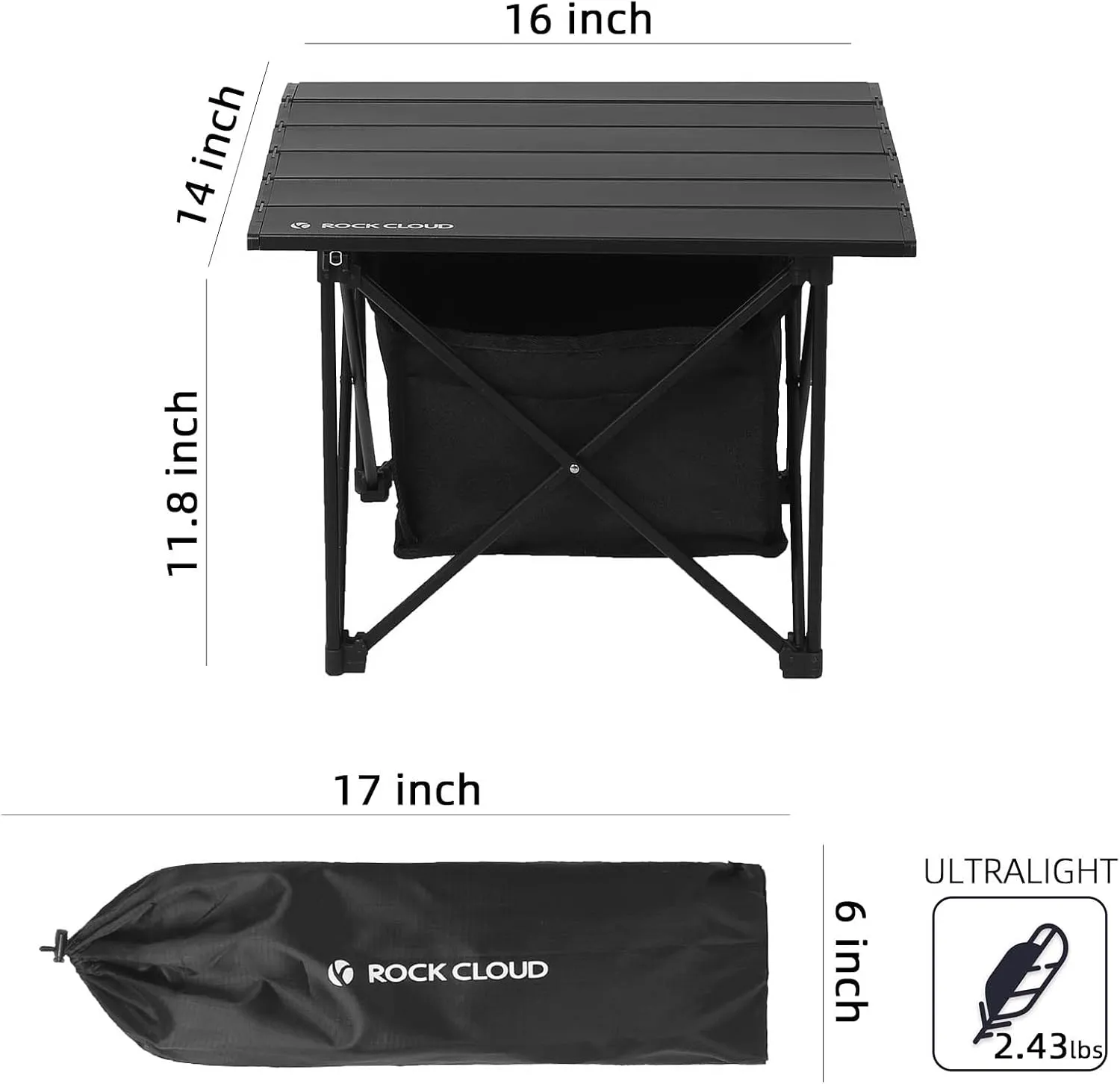 ROCK CLOUD Portable Camping Table Ultralight Aluminum Camp Table Folding Compact Beach Table with Storage Bag for Camping Hiking Backpacking Outdoor Picnic(Reinforced Frame-Small)