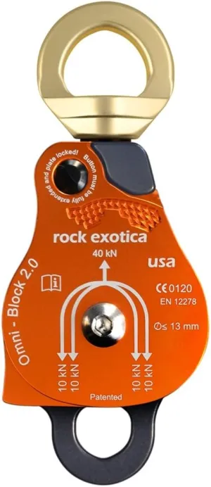 Rock Exotica Omni-Block 2.0" Double Pulley - Swivel Pulley for Climbing, Professional Climbing and Rigging Systems – Made in the Usa