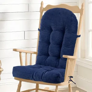 Rocking Chair Cushion - Chenille Fabric, High-Density Sponge, Durable Comfort Non-Slip Bottom Tufted Seat Pads with Ties, Chenille︱Dark Blue, 44x19x4 inch