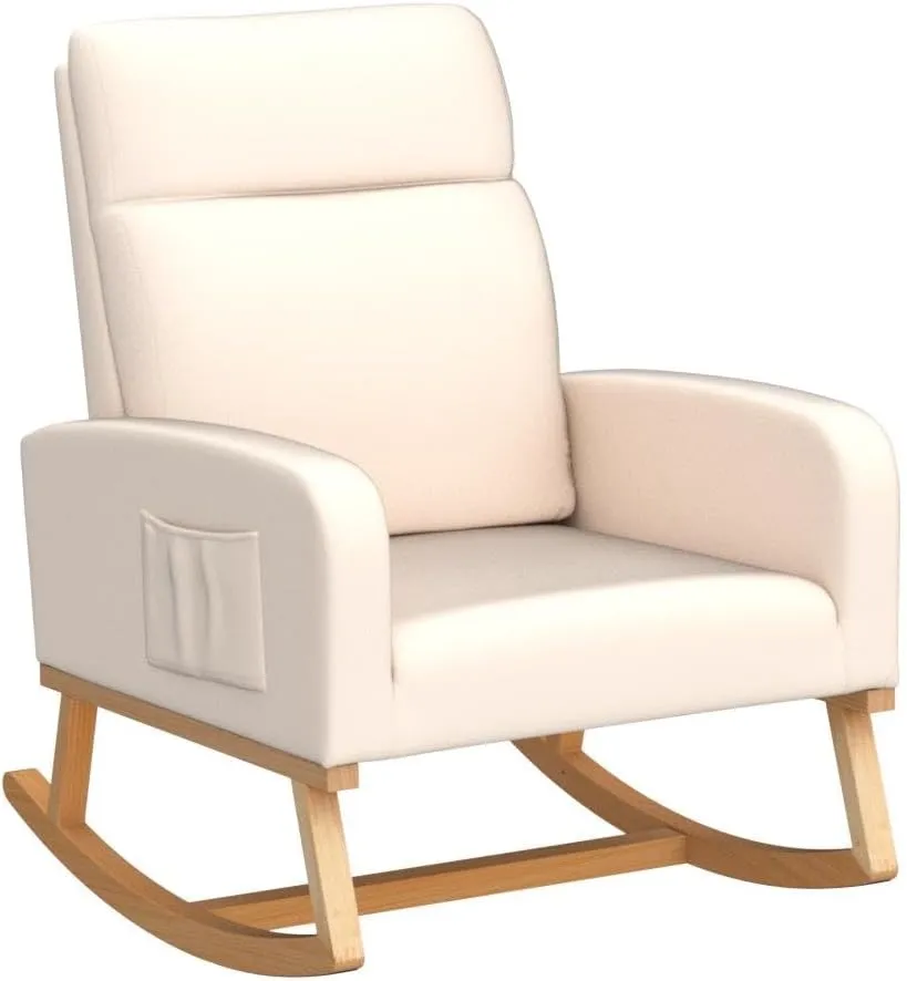 Rocking Chair Nursery - Glider Modern Accent Chairs Upholstered Velvet Nursing Rocker Padded Armchair for Indoor Living Room Bedroom Beige