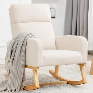 Rocking Chair Nursery - Glider Modern Accent Chairs Upholstered Velvet Nursing Rocker Padded Armchair for Indoor Living Room Bedroom Beige