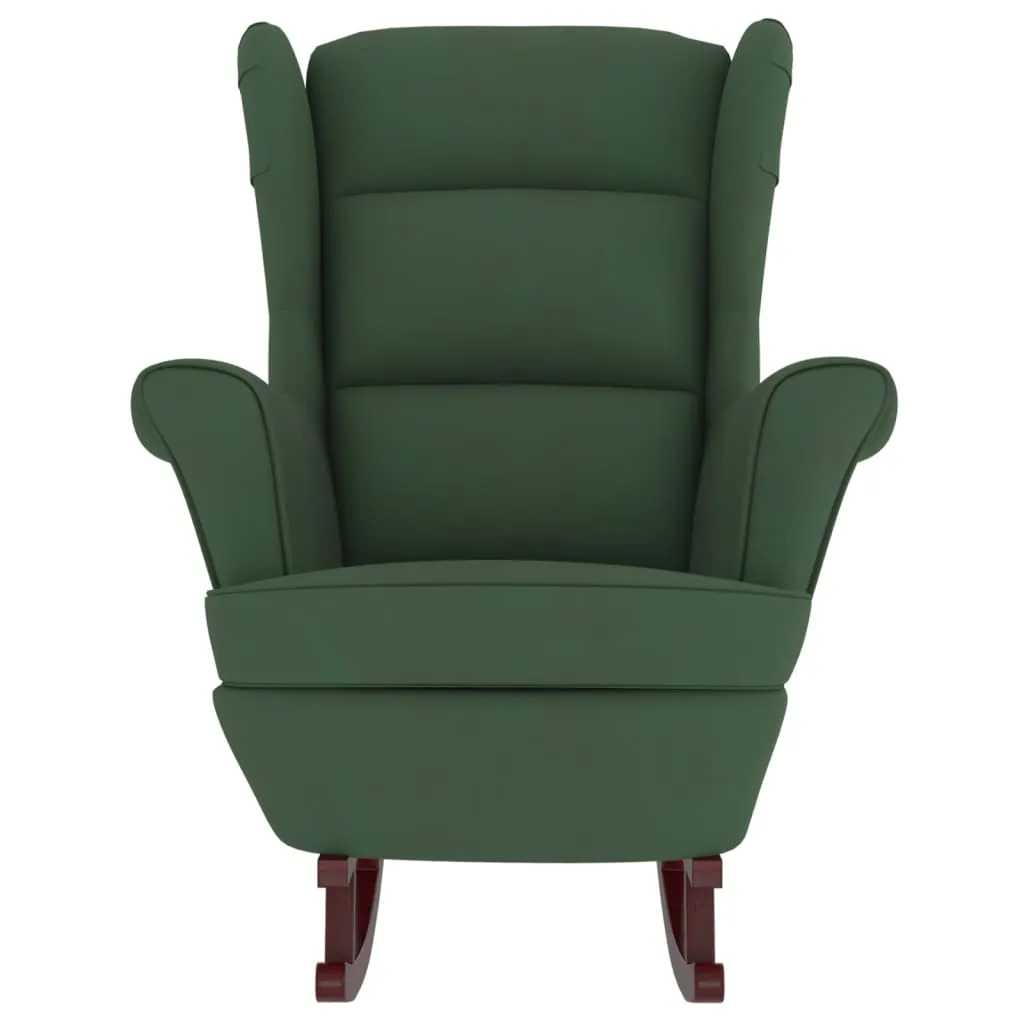 Rocking Chair with Solid Wood Rubber Legs Dark Green Velvet