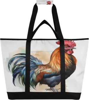 Rooster Reusable Insulated Cooler Bag with Ice Pack Compartment - Large 47L Waterproof Thermal Grocery Tote for Picnic Beach Camping Lunch Storage