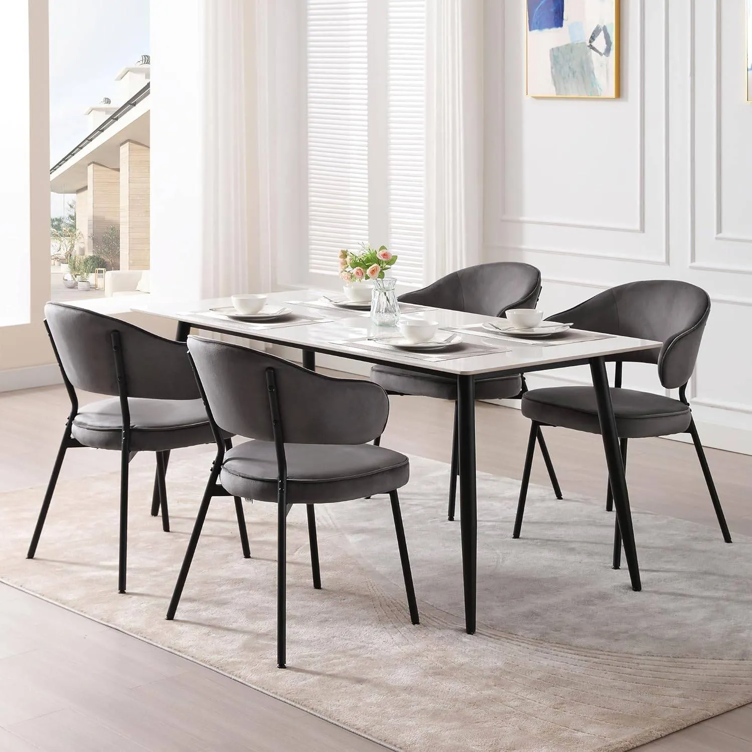 Rootz Dining Chair - Kitchen Chair - Velvet Seat - Metal Frame - 54cm x 83.5cm 52cm - Ergonomic Backrest - Stylish Armrests - 120kg Capacity