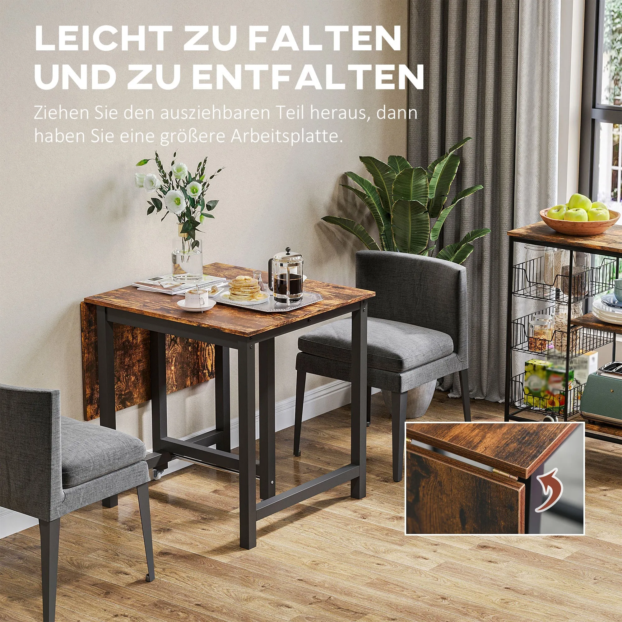 Rootz Folding Dining Table - Industrial Table - Space Saving Table - Expands Easily - 118cm x 70cm x 76.5cm