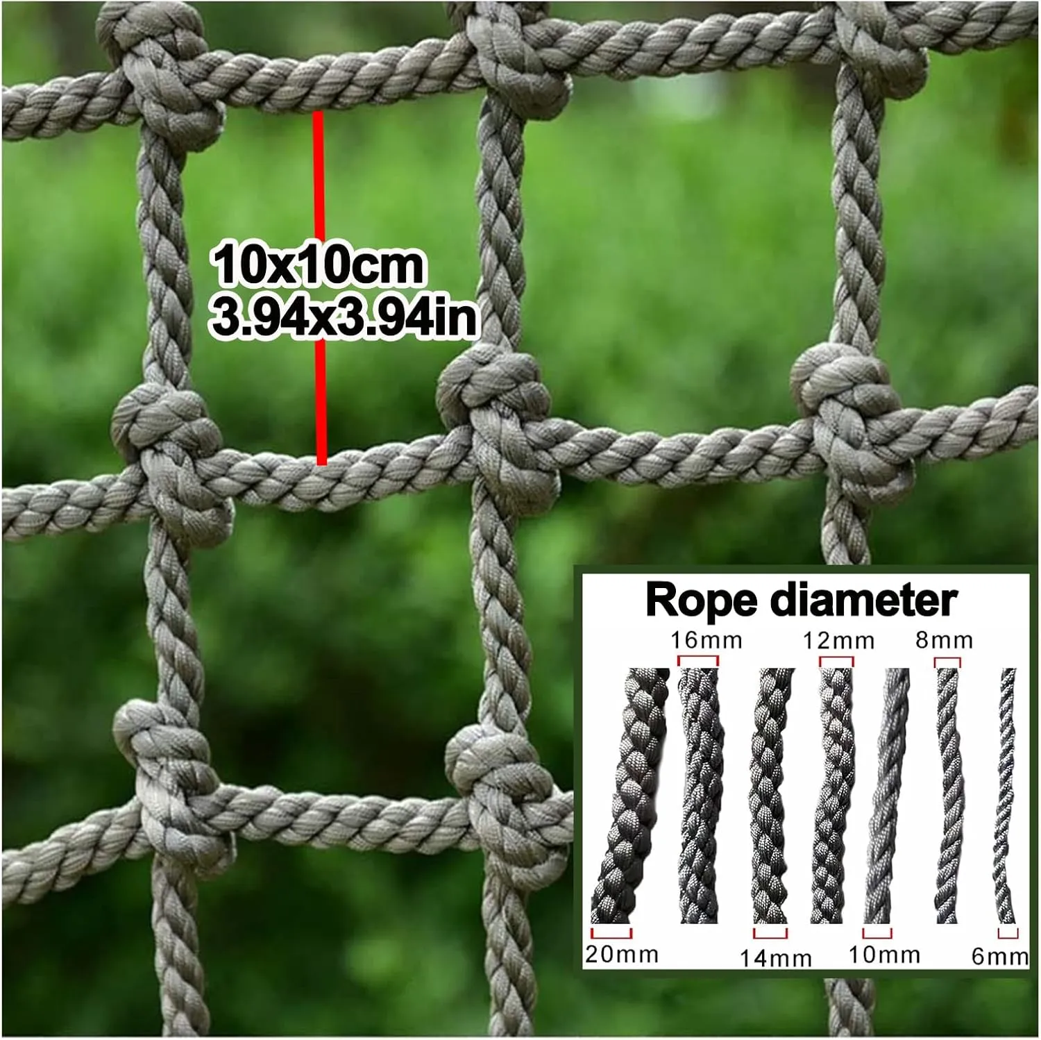 Rope Net Climbing Playground Ladder Safety Net Outdoor Treehouse Cargo Net Truck Trailer Fence Netting Stair Balcony Railing Protection Net,8mm,1x2m(3.3x6.6ft)