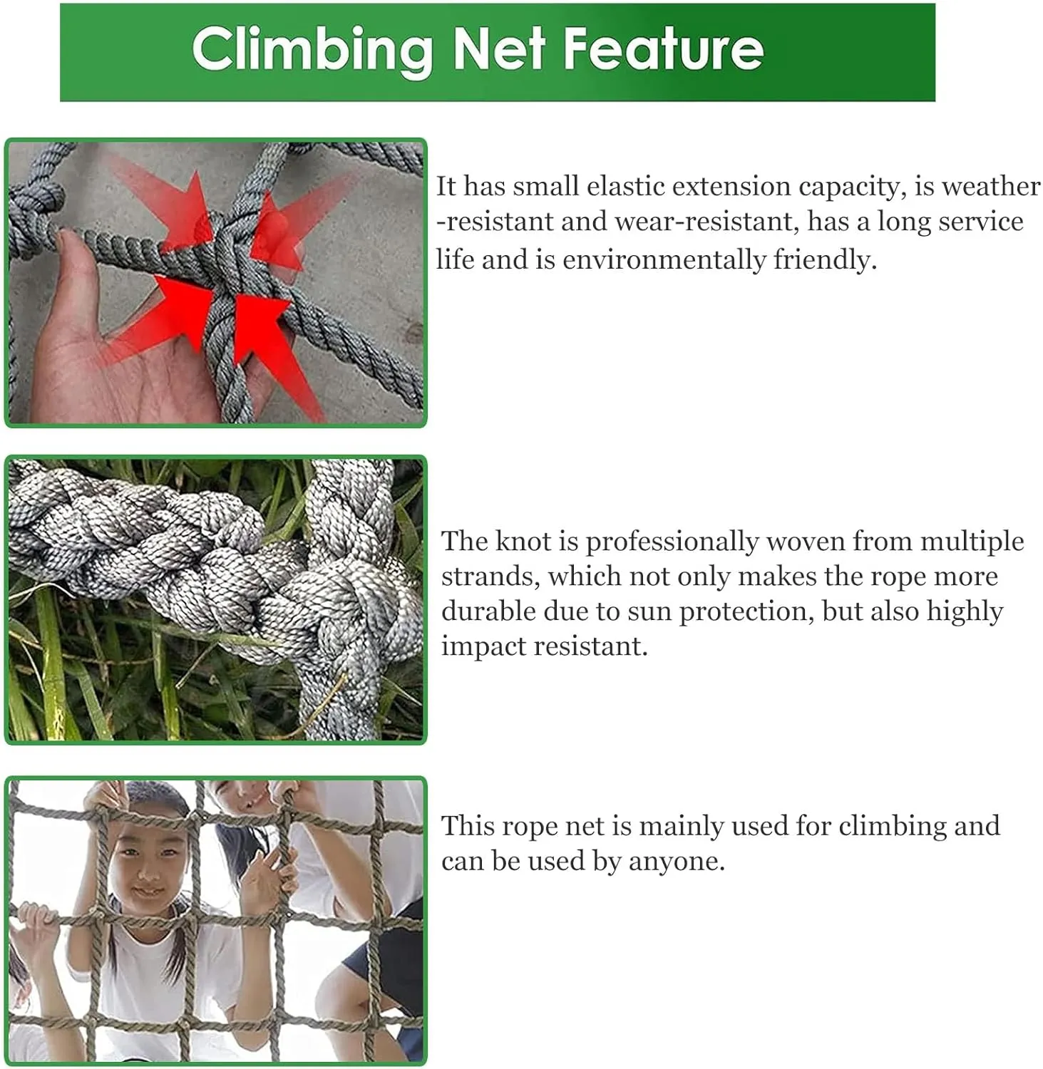 Rope Net Heavy Duty Climbing Safety Net Tree House Climbing Net Playground Protection Net Polyamide Climbing Cargo Net(Size:9.8FTx9.8FT)