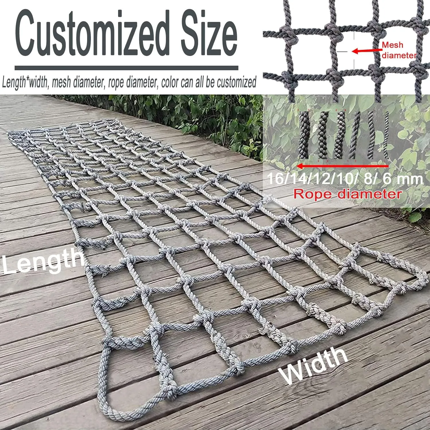 Rope Netting for Playing,Sturdy Indoor and Outdoor Heavy Duty Climbing Frame Net Rope for Treehouse,Yard Protection,16 Cm Grid(Size:3.3 * 20ft)