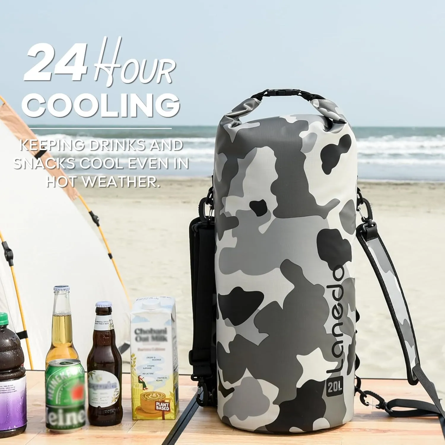 Round Barrel Collapsible Backpack Cooler, Waterproof Hands Free Cooler Bag, 24 Hours Cooling, Soft Sided Cooler, Portable Lightweight Travel Camping Beach Lunch Backpack for Men and Women