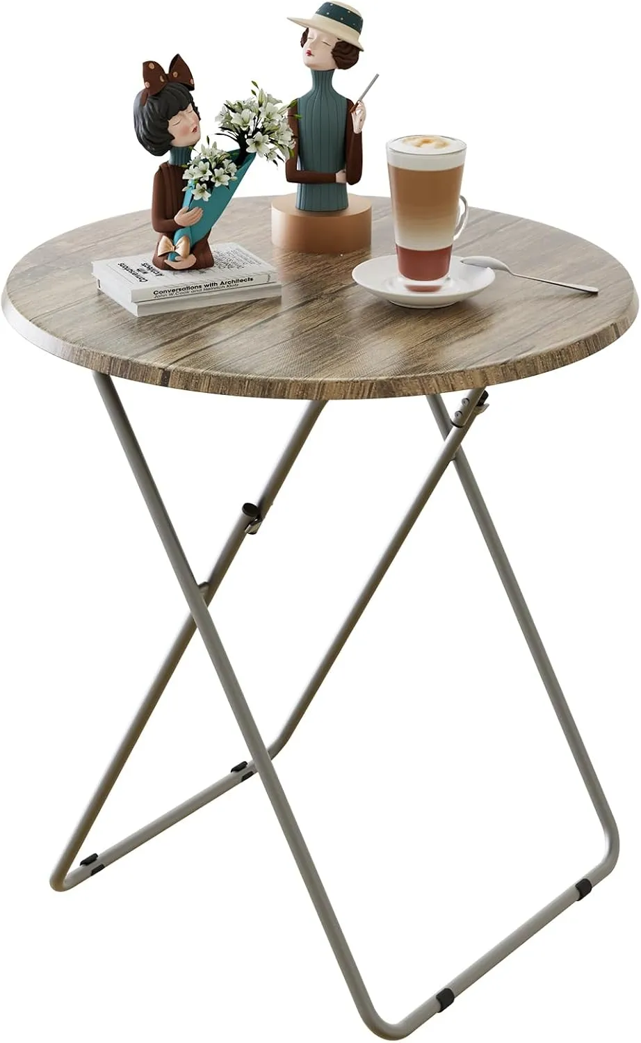 Round Folding TV Tray Table TV Dinner Tray with Sturdy MDF,No Assembly Required 17.5 x 17.5 x 26 in(3D)