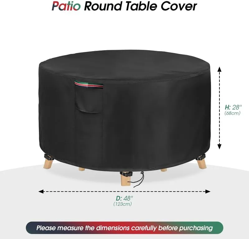 Round Patio Furniture Cover,Heavy Duty Waterproof Outdoor Table Chair Set Covers,Bar Height Table and Chair Dining Table Cover for All Weather Resistant - 48''Dx 28''H