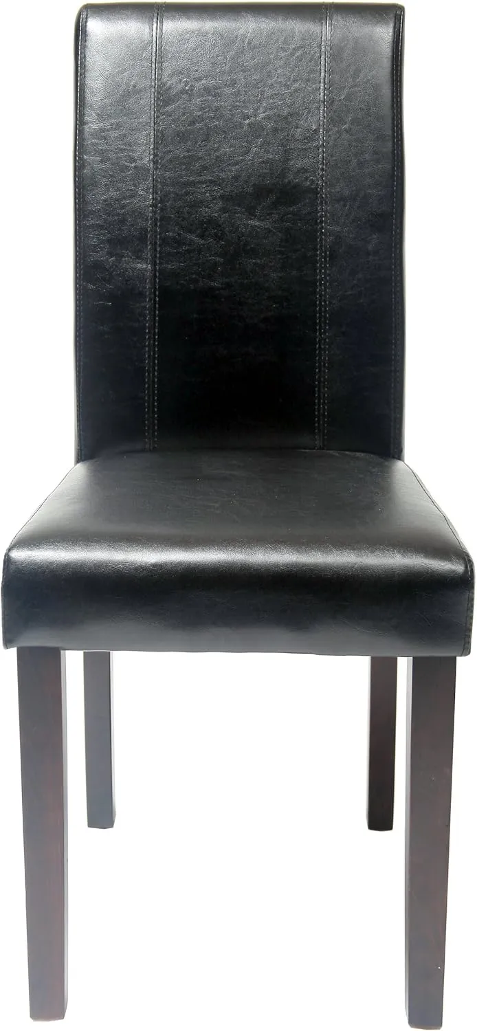 Roundhill Furniture Urban Style Solid Wood Leatherette Padded Parson Chair, Black, Set of 2