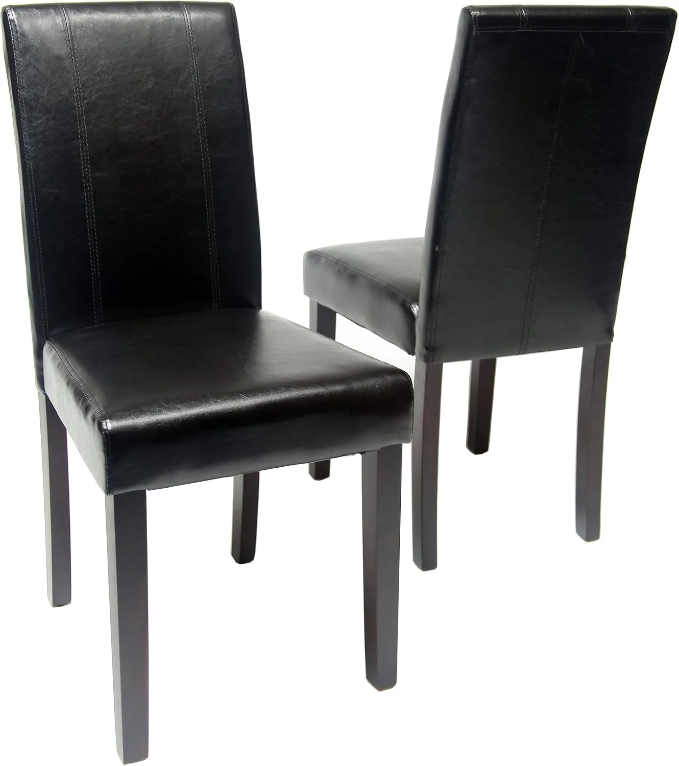 Roundhill Furniture Urban Style Solid Wood Leatherette Padded Parson Chair, Black, Set of 2