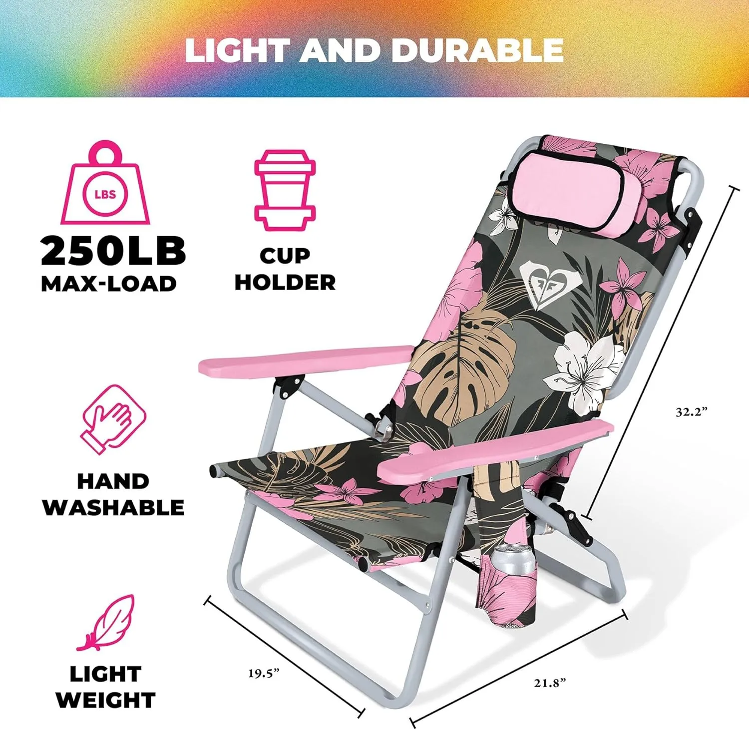 Roxy 2-Pack Beach Chair Bundle – Lightweight Folding Chairs with Adjustable Recline, Cup Holders, and Carry Bags – Portable and Durable Chairs for Beach, Camping, or Outdoor Events