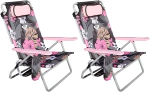 Roxy 2-Pack Beach Chair Bundle – Lightweight Folding Chairs with Adjustable Recline, Cup Holders, and Carry Bags – Portable and Durable Chairs for Beach, Camping, or Outdoor Events