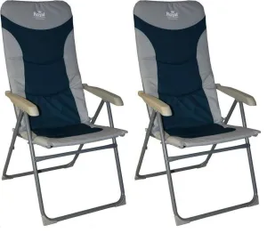 Royal Colonel High Back Padded Camping Fishing Beach Caravan Chair Blue Silve X2