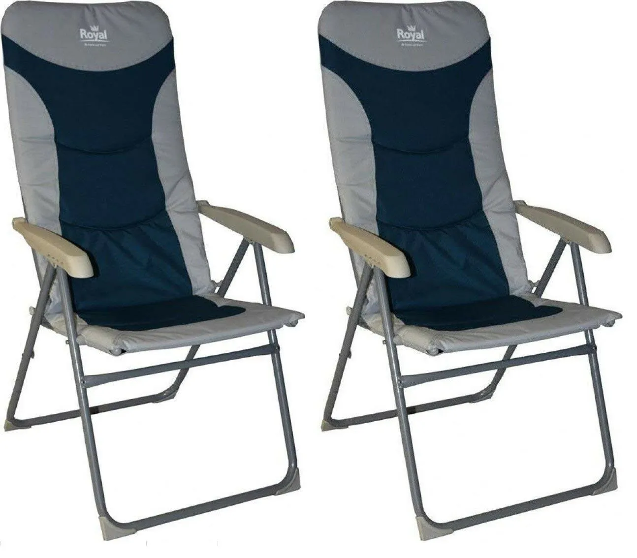 Royal Colonel High Back Padded Camping Fishing Beach Caravan Chair Blue Silve X2