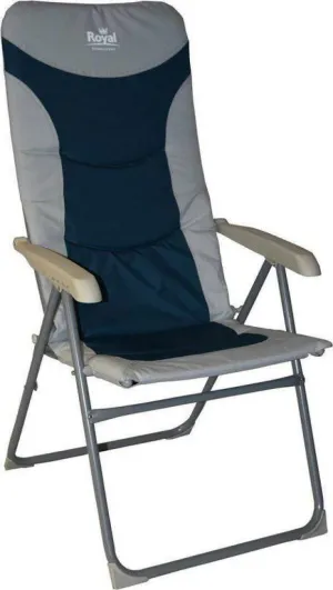 Royal Colonel High Back Padded Camping Fishing Beach Caravan Chair Blue Silver