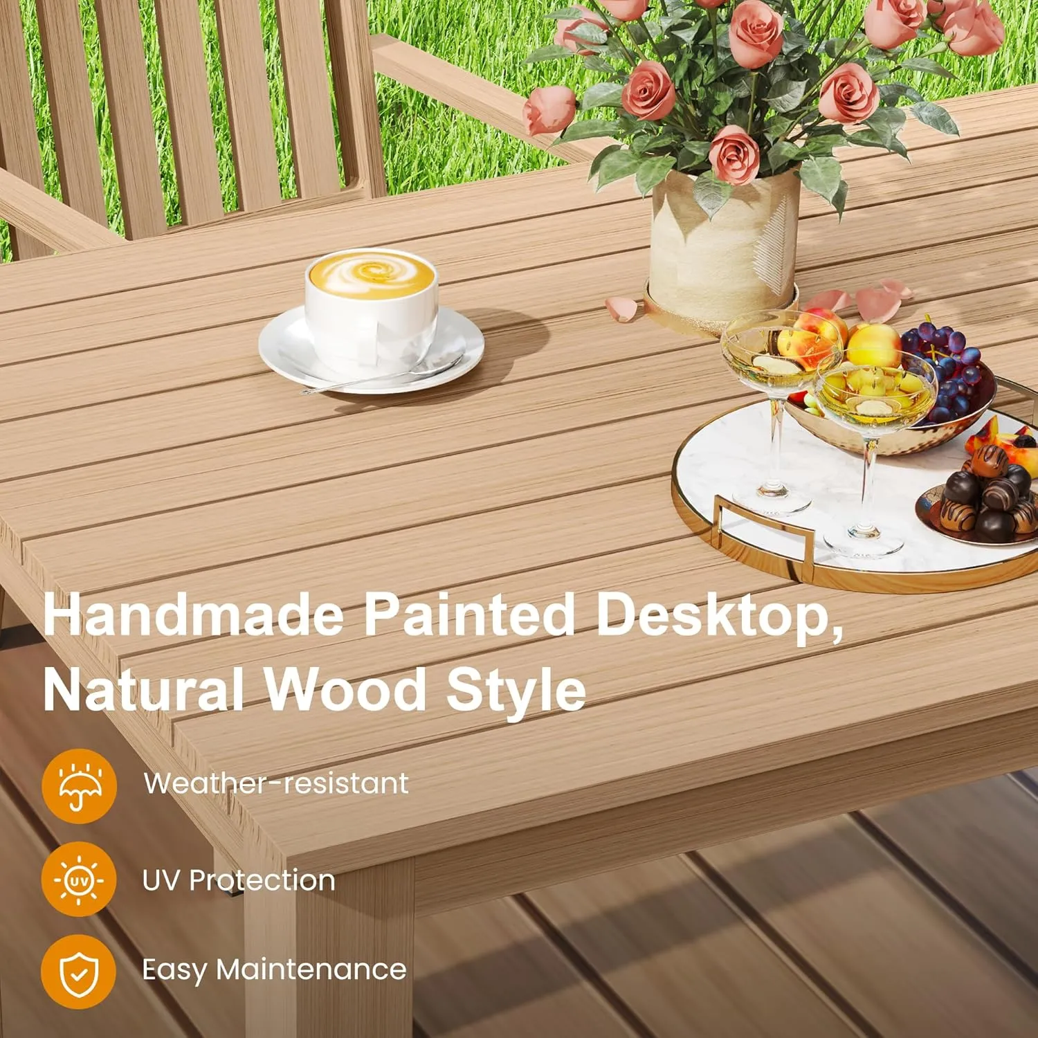 RoyalCraft Aluminum 6 Pieces Patio Dining Sets, Outdoor Dining Table with 4 Chairs and Bench, Outdoor Patio Dining Furniture Set with Removable Cushion for Lawn, Garden, Backyard, Brown