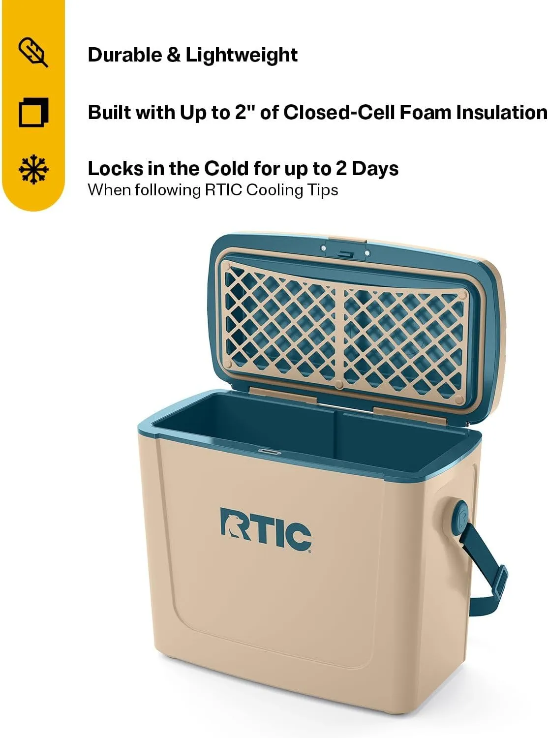 RTIC 16 Qt Road Trip Cooler, Hard Insulated Portable with Strap and Handle for Outdoor, Beach, Picnic, Camping, Sports, Travel