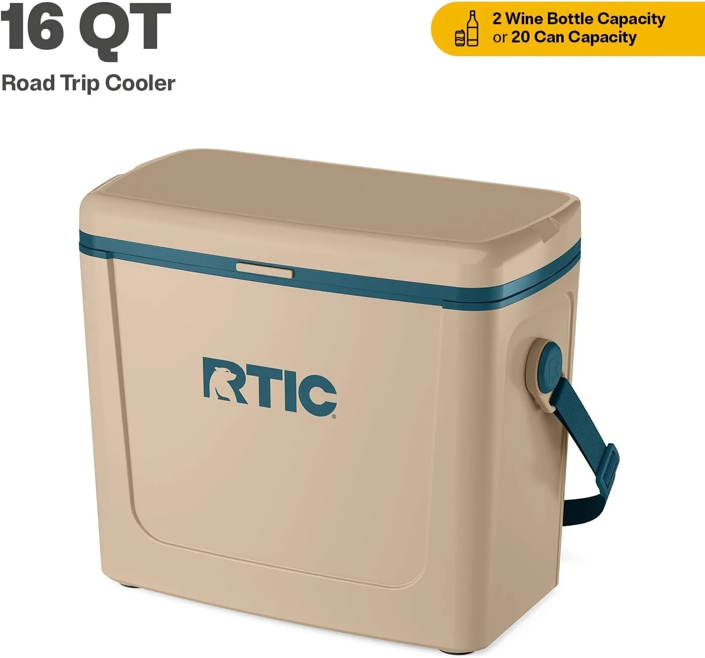 RTIC 16 Qt Road Trip Cooler, Hard Insulated Portable with Strap and Handle for Outdoor, Beach, Picnic, Camping, Sports, Travel