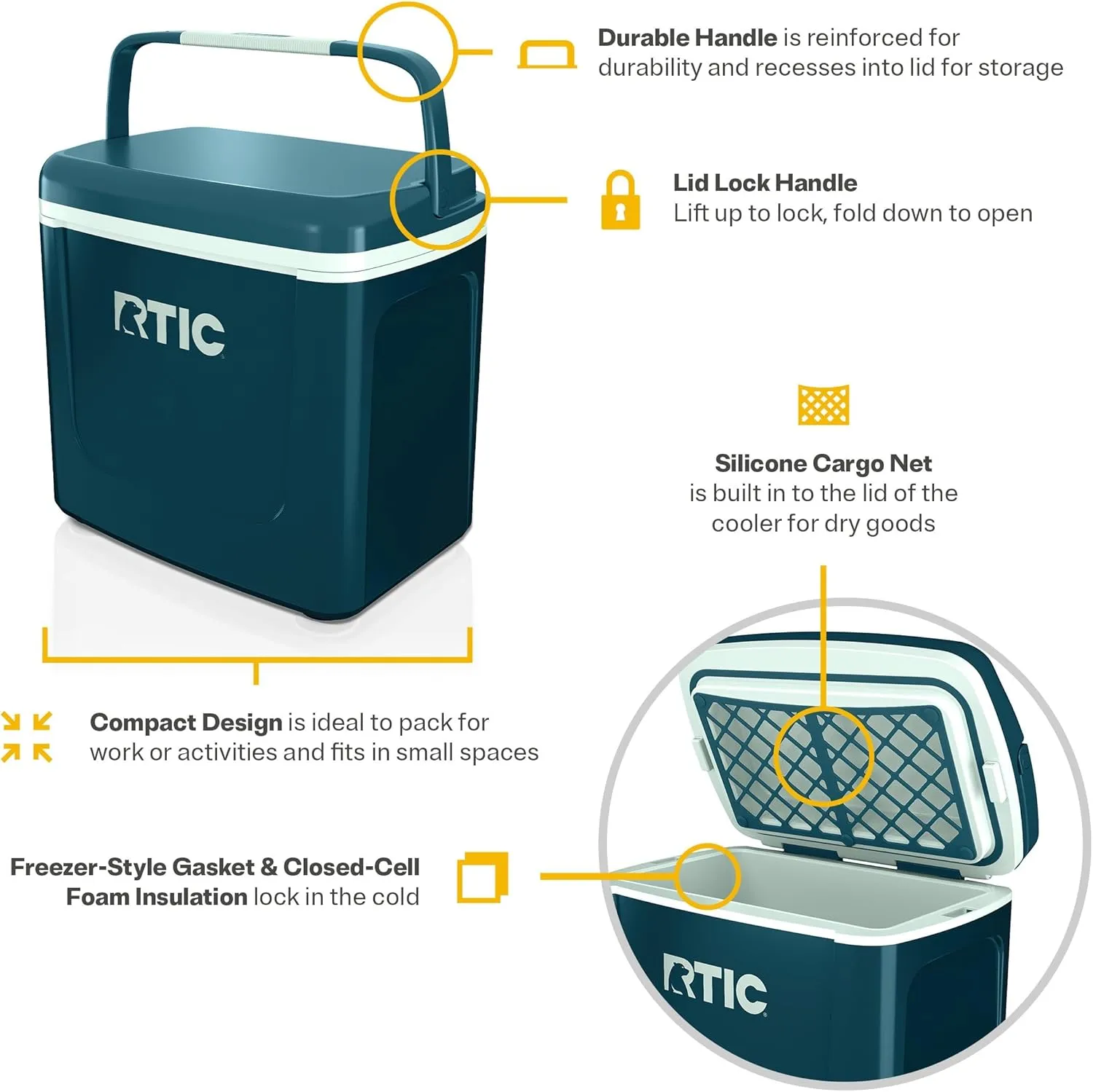 RTIC 8 QT Road Trip Personal Cooler, Small, Compact, Insulated, Portable Ice Chest Box for Food, Drink, Beverage, Beach, Camping, Picnic, Fishing, Boat, 12-Can Capacity
