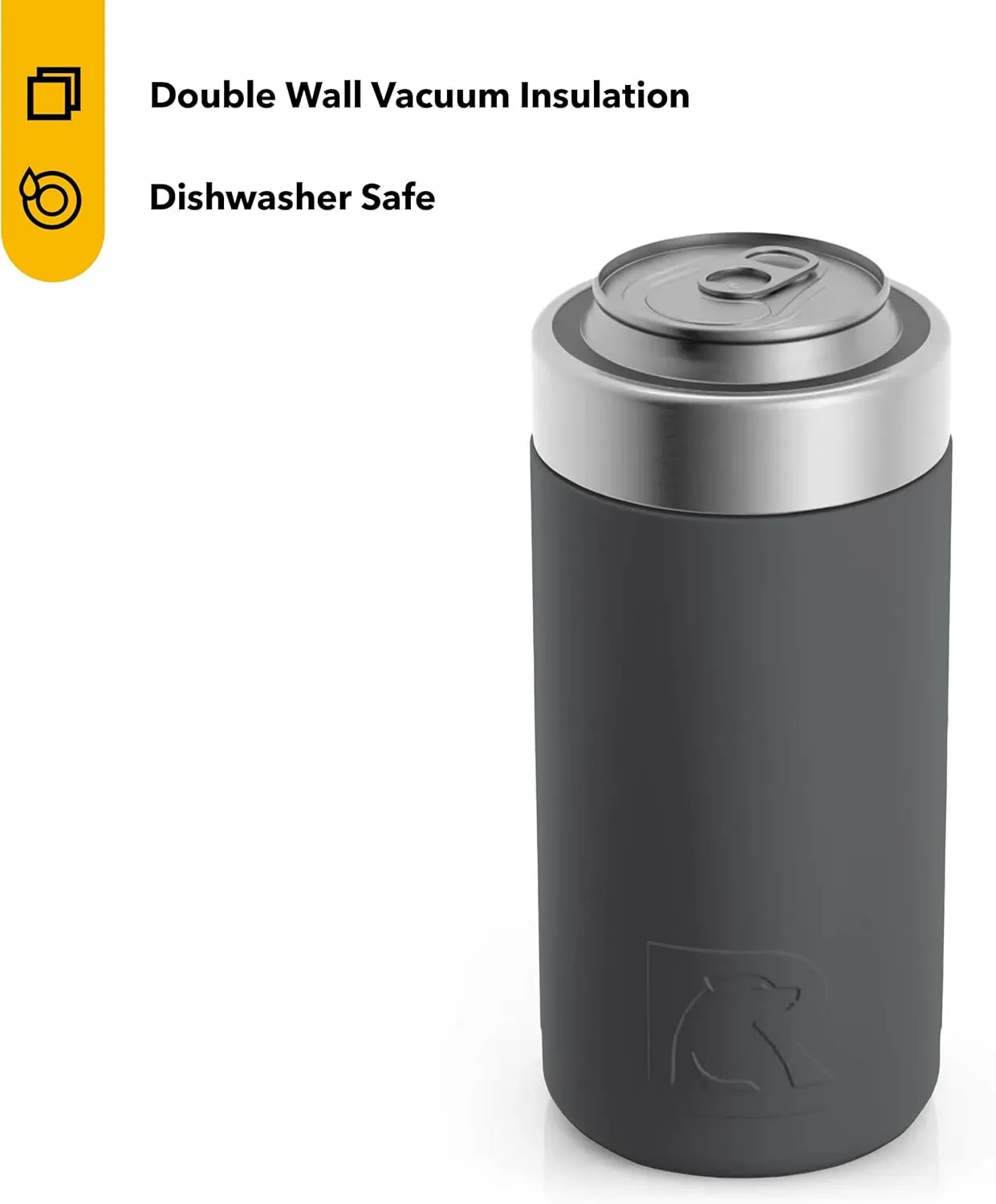 RTIC Craft Can Cooler Insulated, Drink, Beverage, Bottle, Soda Can Cooler with Lid, Stainless Steel Metal, Double Wall Insulation Coozie for Cans, Sweat Proof, 16 oz, Charcoal