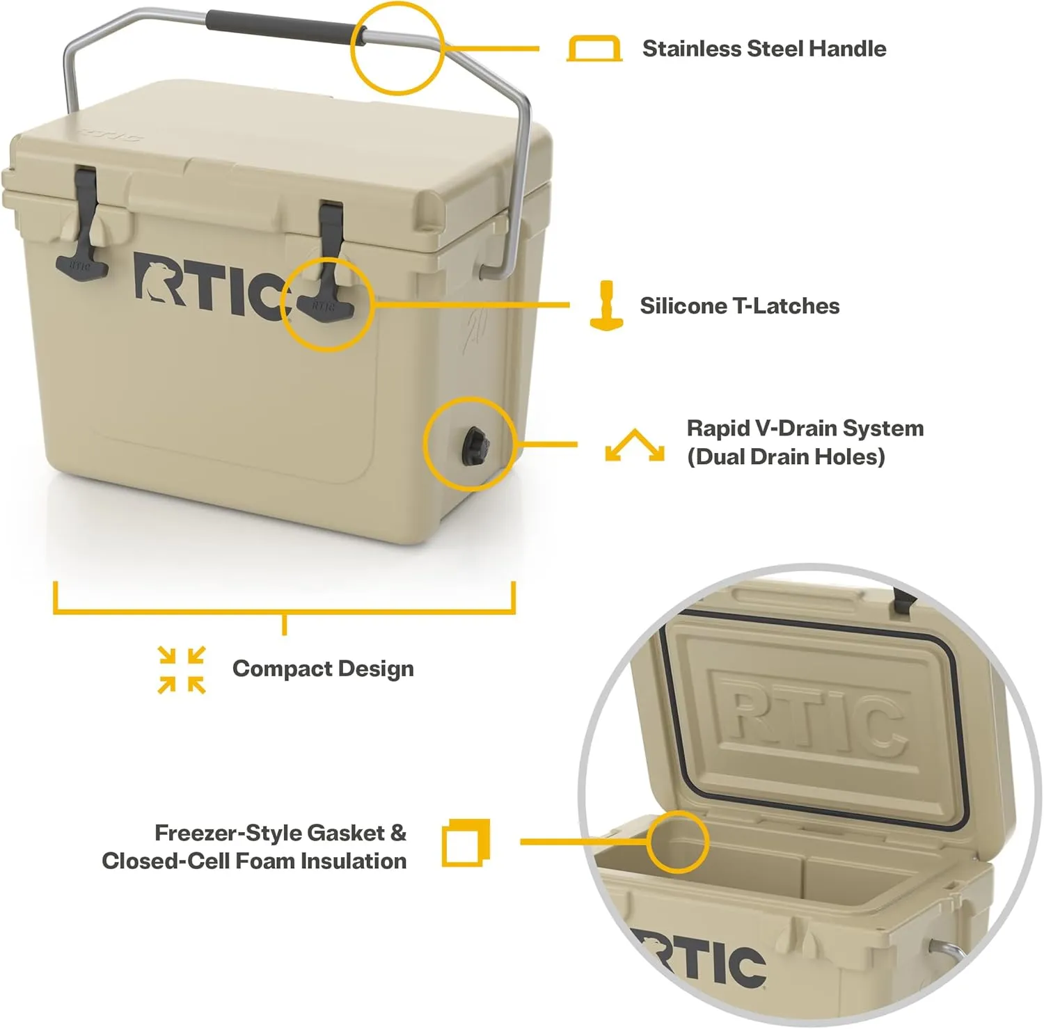 RTIC Ultra-Tough Cooler, Hard Insulated Ice Chest Box for Beach, Drink, Beverage, Camping, Picnic, Fishing, Boat, Barbecue