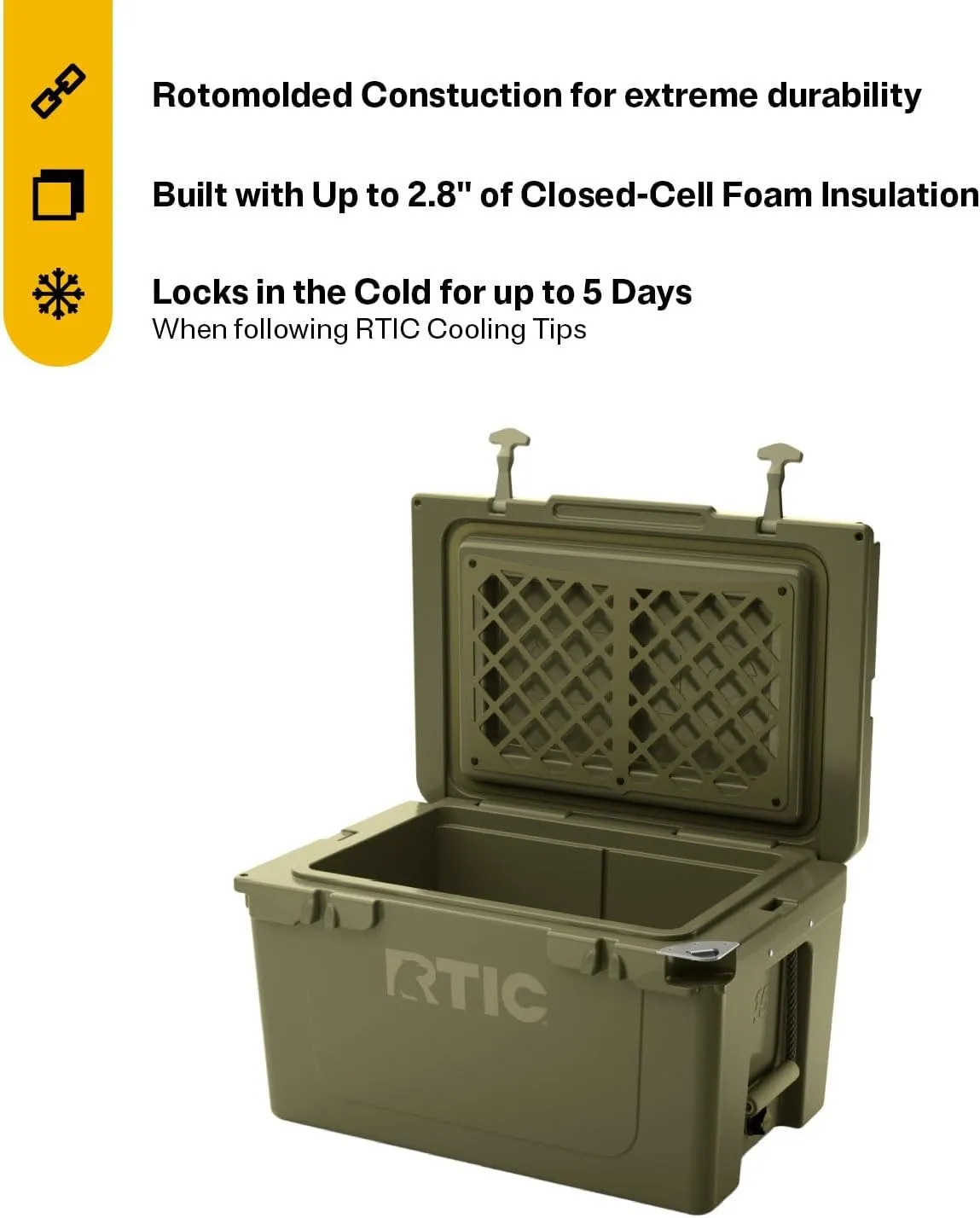 RTIC Ultra-Tough Cooler Hard Insulated Portable Ice Chest Box for Beach, Drink, Beverage, Camping, Picnic, Fishing, Boat, Barbecue