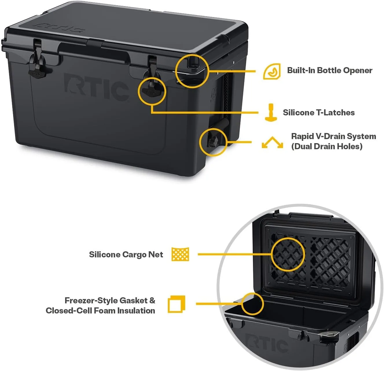 RTIC Ultra-Tough Cooler Hard Insulated Portable Ice Chest Box for Beach, Drink, Beverage, Camping, Picnic, Fishing, Boat, Barbecue