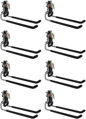 Rubbermaid Fasttrack Wall Mounted Garage Storage Utility Multi Hook for Tools, Chairs, Hose, Equipment, and Other Items, Supports 50 Lbs Each (8 Pack)