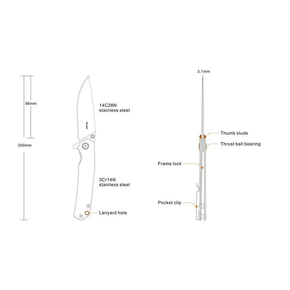 Ruike Knives P801-SF Flipper Folding Knife (Stainless)