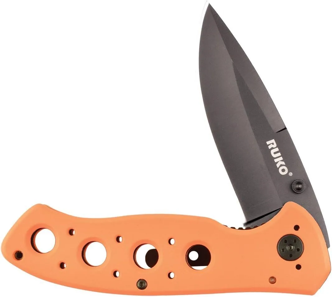 RUKO RUK0075BZ Folding Knife with Handle, Blaze Orange, 8"