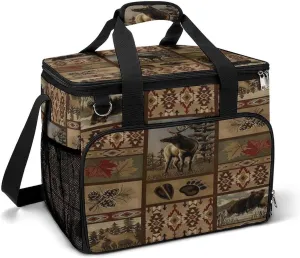Rustic Natural Cabin Montana Wild Lodge Cooler Bag, Collapsible Soft Sided Cooler, Large Leakproof Camping Cooler, Portable Travel Cooler for Camping, Road Trips