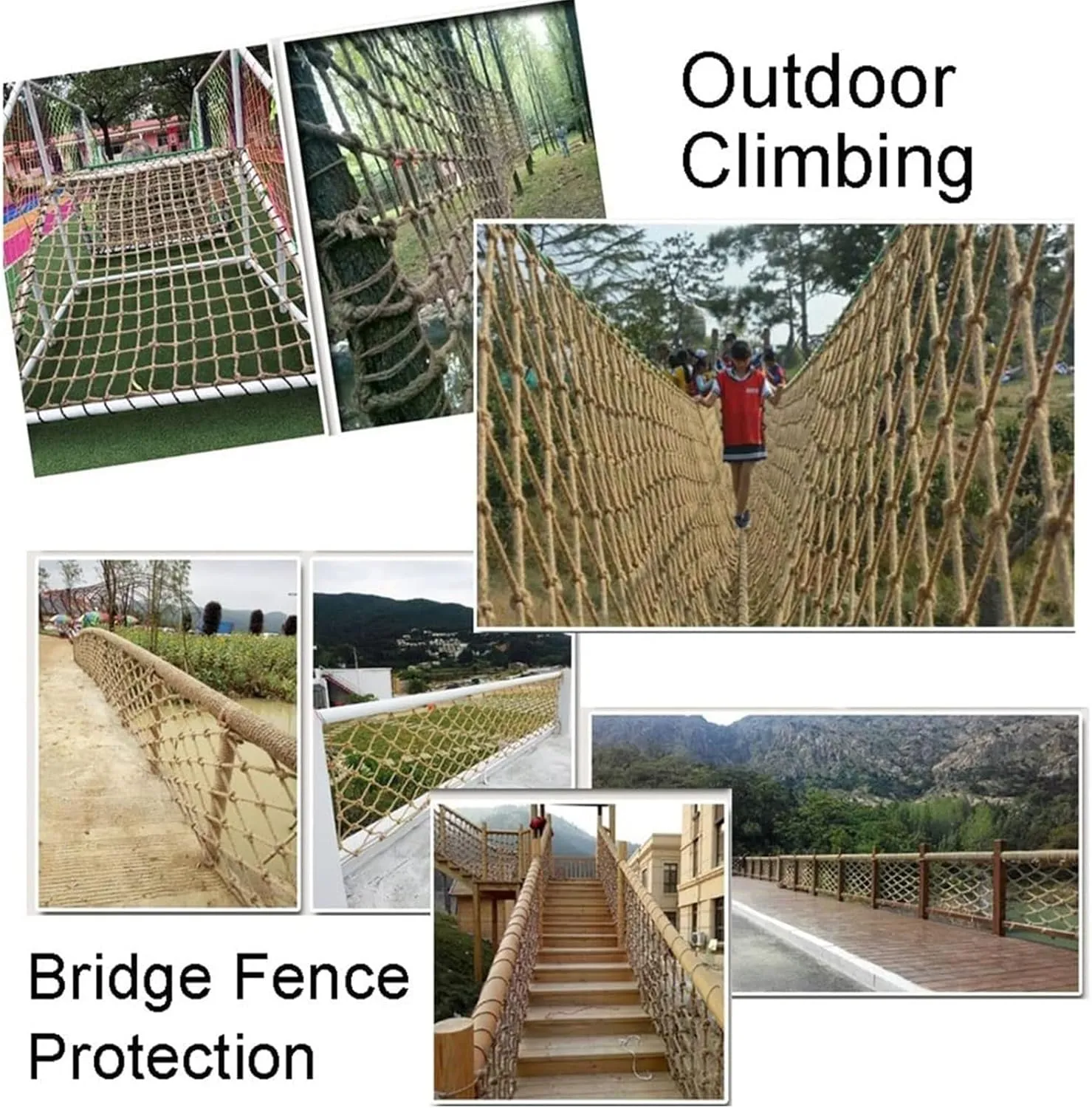 Safety Anti-Fall Fence Net, 13x16FT / 4x5(M) Wall Decorative Nets, Hemp Rope Netting, Garden Plant Growth Climbing Grid Indoor Balcony Stair Railing Network (Rope Dia 1cm)