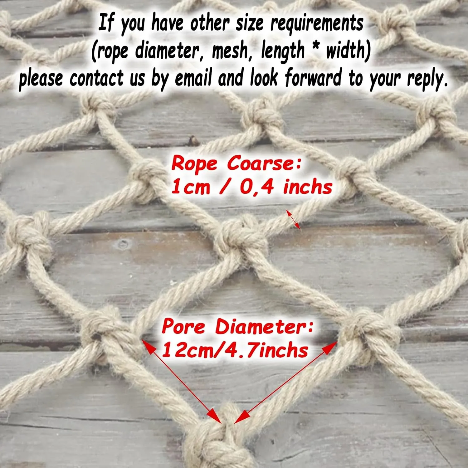 Safety Anti-Fall Fence Net, 13x16FT / 4x5(M) Wall Decorative Nets, Hemp Rope Netting, Garden Plant Growth Climbing Grid Indoor Balcony Stair Railing Network (Rope Dia 1cm)