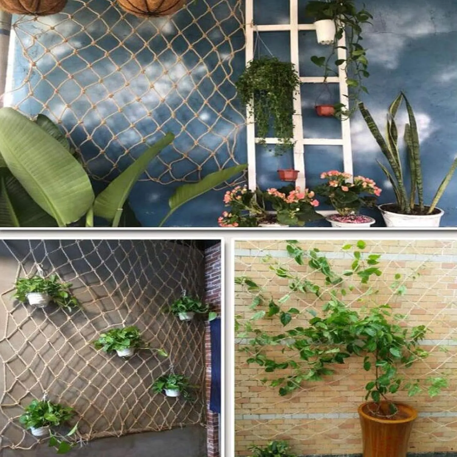 Safety Anti-Fall Fence Net, 13x16FT / 4x5(M) Wall Decorative Nets, Hemp Rope Netting, Garden Plant Growth Climbing Grid Indoor Balcony Stair Railing Network (Rope Dia 1cm)