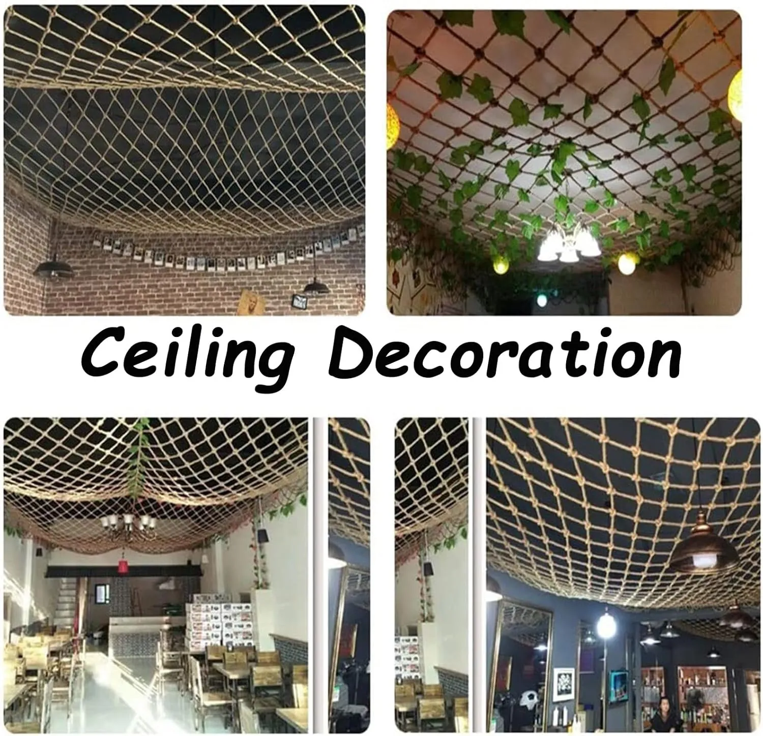Safety Anti-Fall Fence Net, 13x16FT / 4x5(M) Wall Decorative Nets, Hemp Rope Netting, Garden Plant Growth Climbing Grid Indoor Balcony Stair Railing Network (Rope Dia 1cm)
