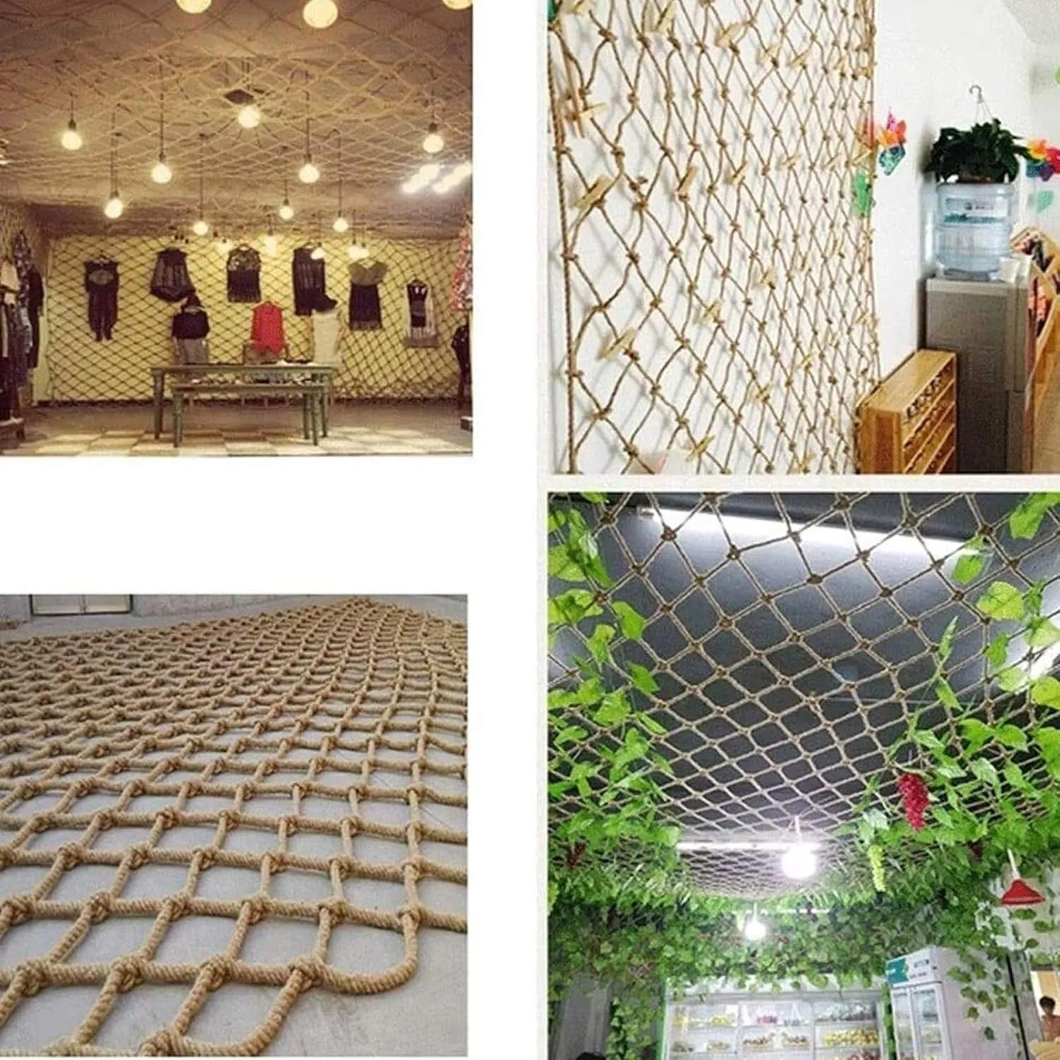 Safety Anti-Fall Fence Net, 13x16FT / 4x5(M) Wall Decorative Nets, Hemp Rope Netting, Garden Plant Growth Climbing Grid Indoor Balcony Stair Railing Network (Rope Dia 1cm)