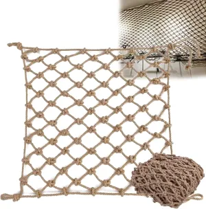 Safety Anti-Fall Fence Net, 13x16FT / 4x5(M) Wall Decorative Nets, Hemp Rope Netting, Garden Plant Growth Climbing Grid Indoor Balcony Stair Railing Network (Rope Dia 1cm)