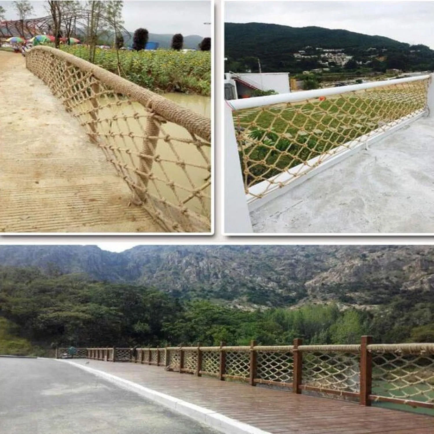 Safety Anti-Fall Fence Net, 13x16FT / 4x5(M) Wall Decorative Nets, Hemp Rope Netting, Garden Plant Growth Climbing Grid Indoor Balcony Stair Railing Network (Rope Dia 1cm)