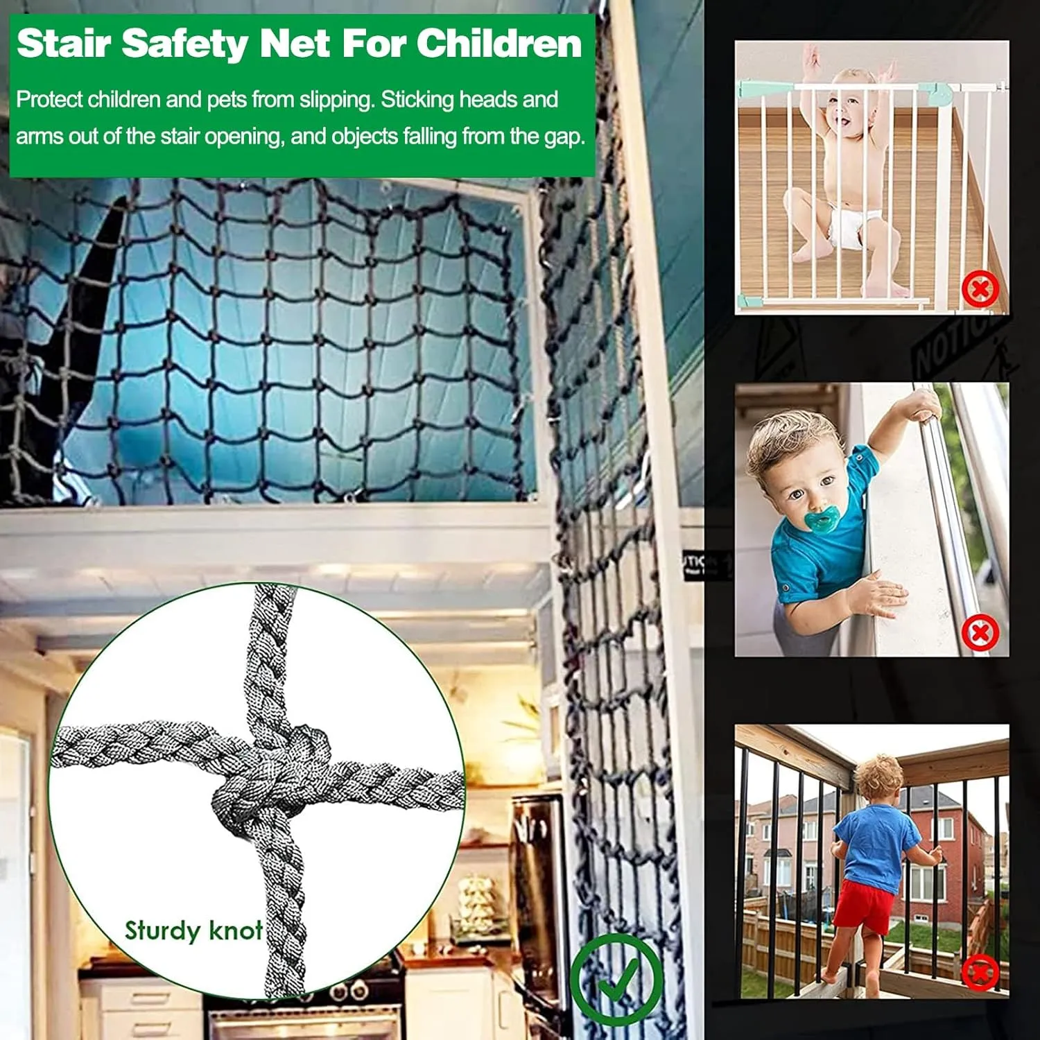 Safety Net Rope Heavy Duty Net Rope Climbing Net,Fence Stairs Balcony Railings Garden Playground Protection Playground Play Safety Net Outdoor Climbing Cargo Net(Size:1Mx4M(3.3FTx13.1FT))