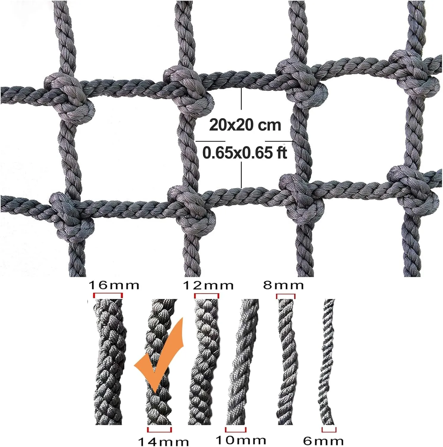 Safety Net Rope, Rope Climbing Net Heavy Duty Net, Fence Stairs Balcony Railings Garden Playground Protection Playground Play Safety Net Outdoor Climbing Cargo Net(Size:1Mx2M(3.3FTx6.6FT))