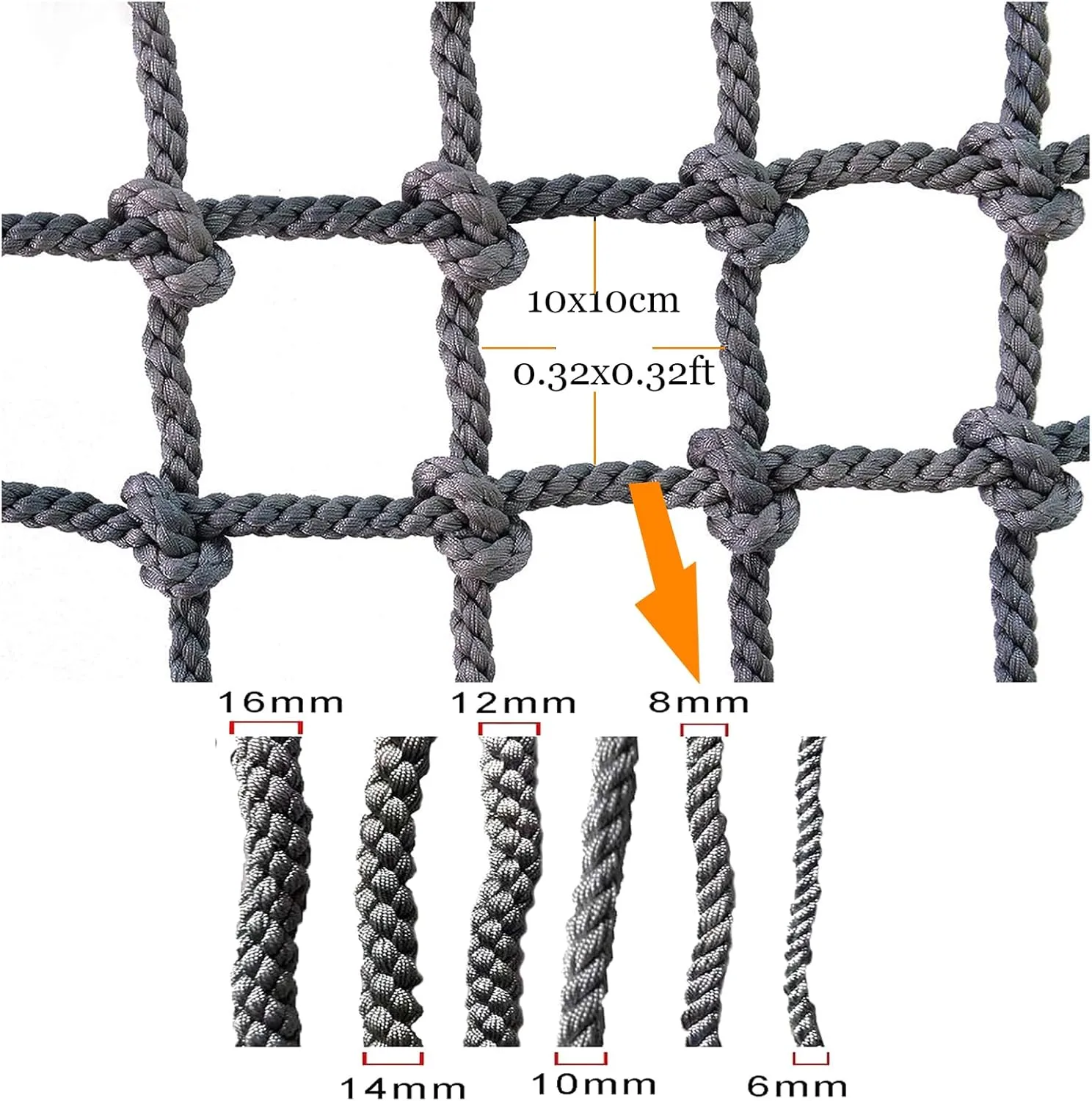 Safety Protection Net, Polyester Playground Climbing Net, Climbing Cargo Rope Net, Heavy Duty Climbing Net for Outdoor, Rope Ladder, Treehouse(Size:1Mx1M(3.3FTx3.3FT))