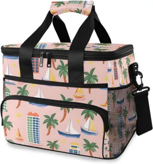 Sailboats Palm Trees Cooler Bag Insulated Cooler Soft Sided Cooler 24 Can Portable Picnic Bag Large Leakproof Lunch Bag Box for Beach Grocery Camping Travel Car Men Women