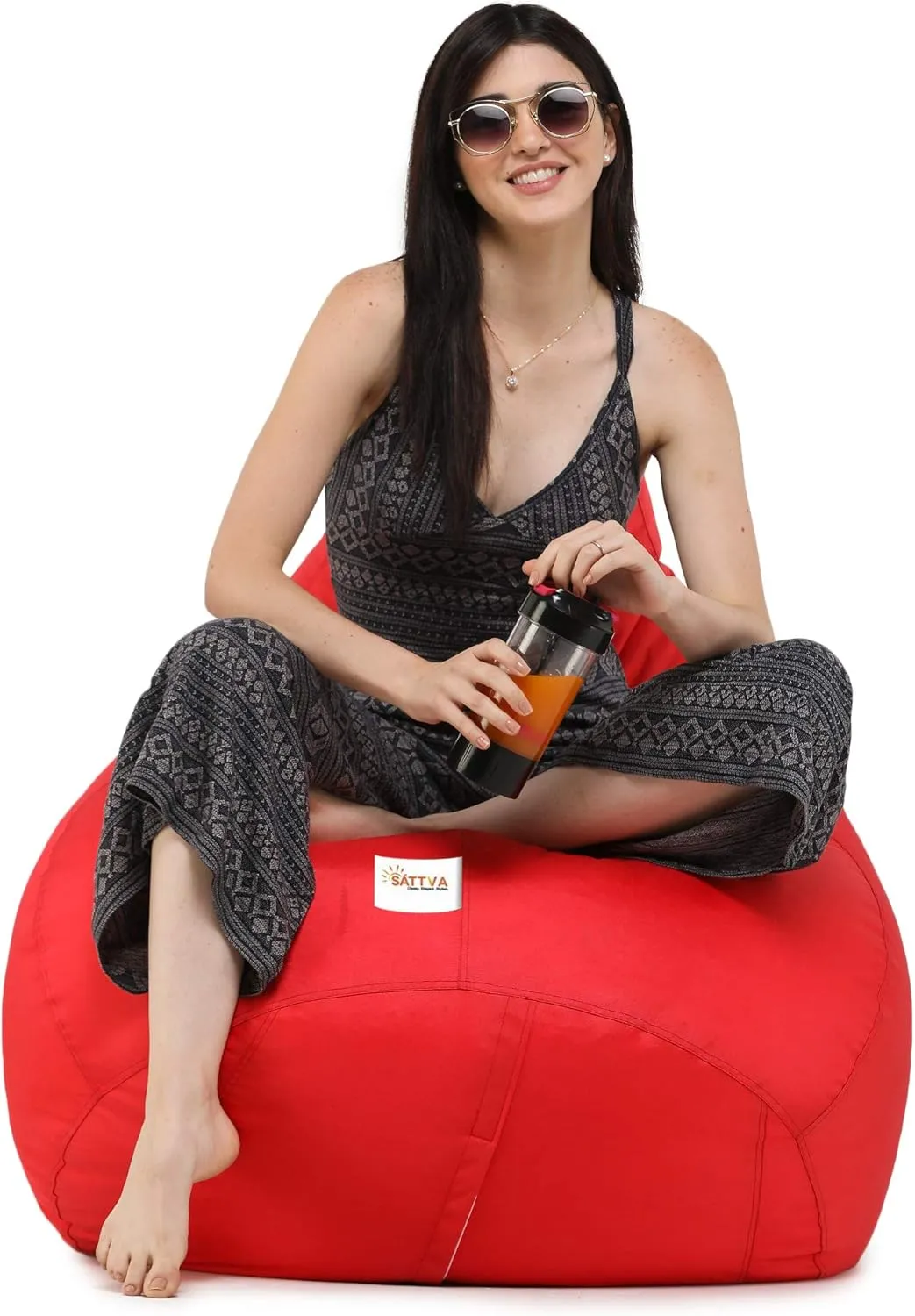 SATTVA 5ft All Weather Water Resistant Classic Bean Bag for Adults - Big Bean Bag Covers Only (No Filling), Love Sack Bean Bag Oversized, Washable Ultra Soft Zipper, for Dorm & Family Room (Red)